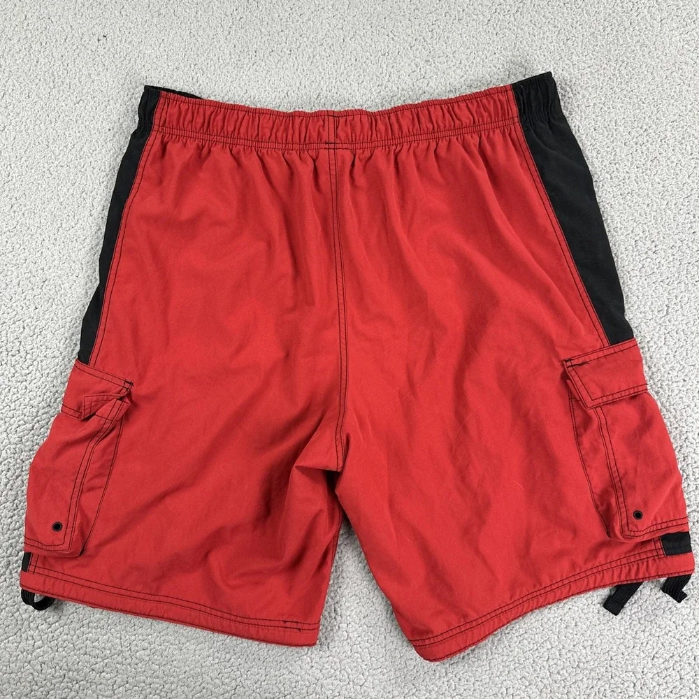 VTG Nike‎ Swim Trunks Board Shorts Men 2XL Red Black Embroidered Y2K 268944-648